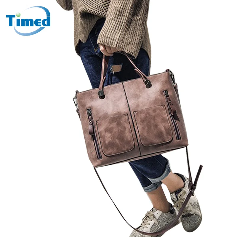 Новинка 2019 женские сумки однотонная сумка на плечо с карманом модные тоут