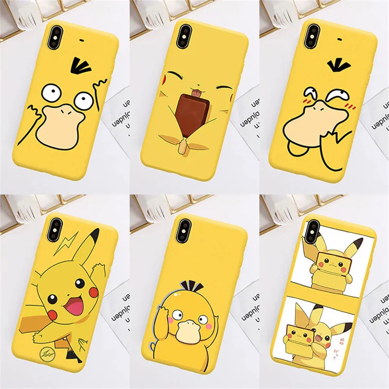 Милый мультяшный Psyduck Pika чехол для телефона для iPhone 7 X XS MAX XR 8 6 6s Plus Мягкий матовый желтый силиконовый чехол
