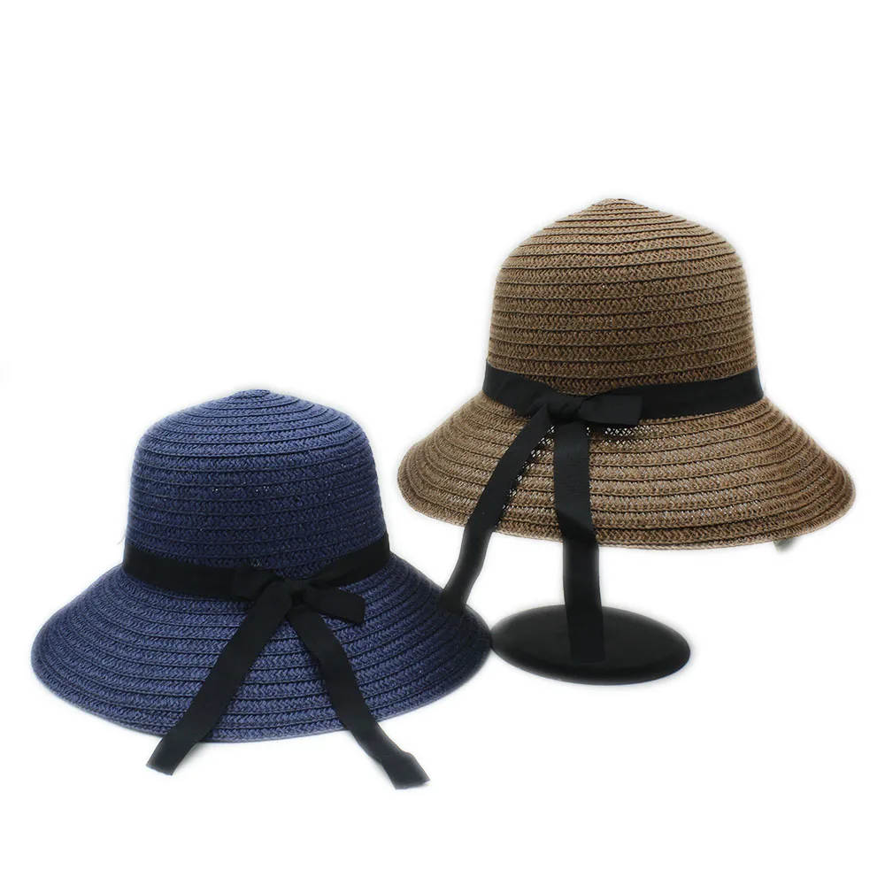Модная Летняя женская соломенная шляпа с широкополыми полями от солнца черной
