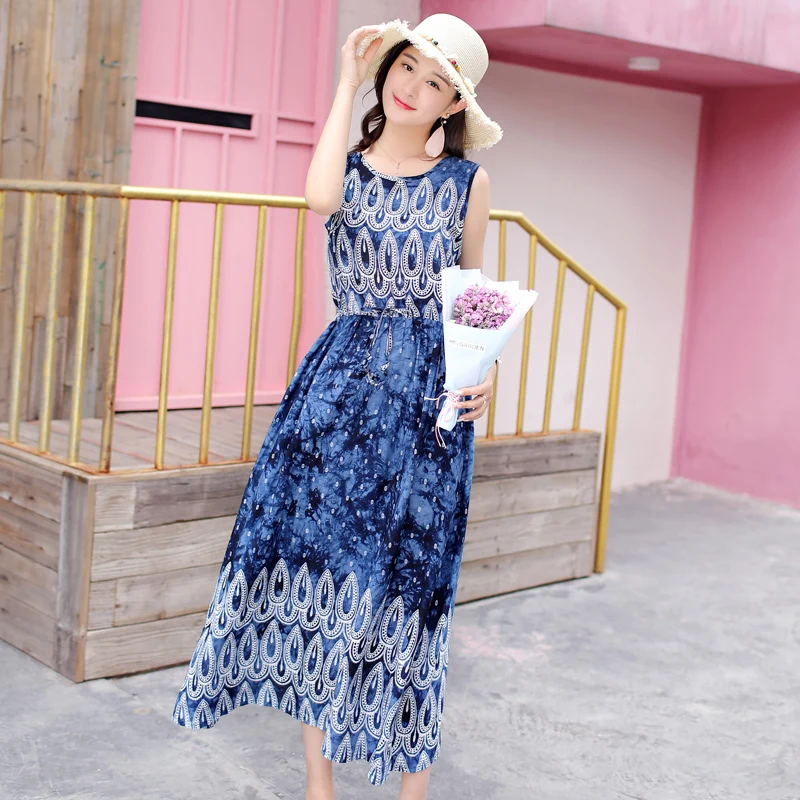2019 Женская одежда с принтом в богемном стиле Пляжное платье плюс Размеры o