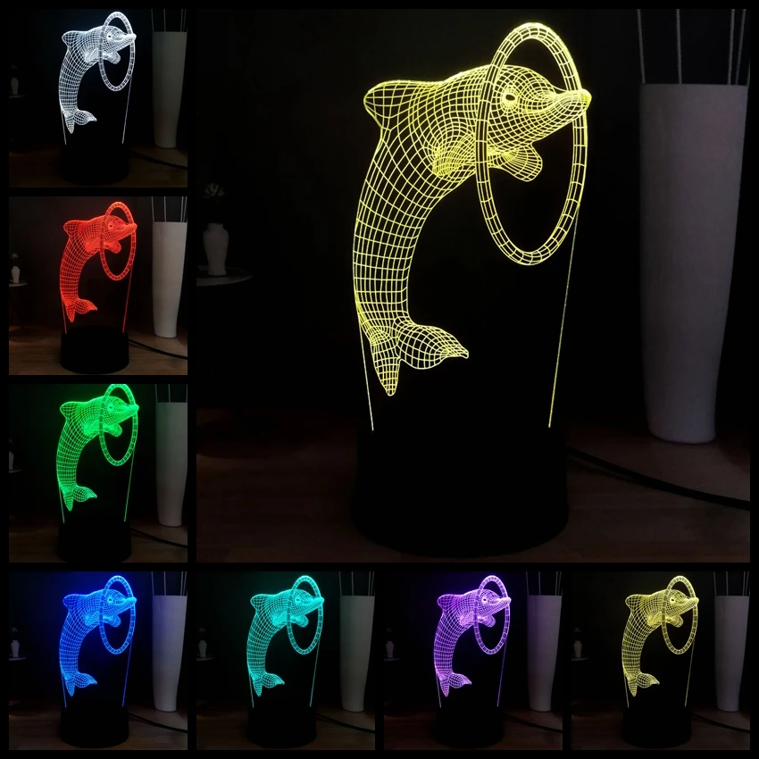 Новинка 3D иллюзия акриловый светодиодный морской дельфин 7 цветов меняющий декор