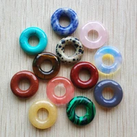 wholesale 12pcslot fashion high quality natural stone mix circle donut charms beads 20mm for jewelry accessories making