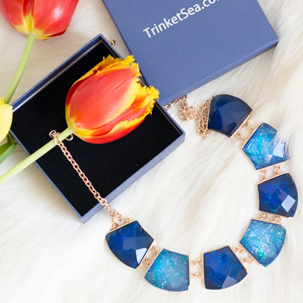 TrinketSea Multi Color Round Shining Statement Necklace For Women Short Bib Choker Geometric Cut Golden Chain Fashion Jewelry | Украшения и