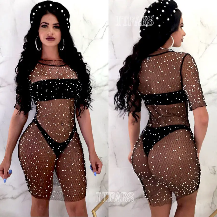 Женский сетчатый купальник с блестками купальный костюм кардиган бикини накидка