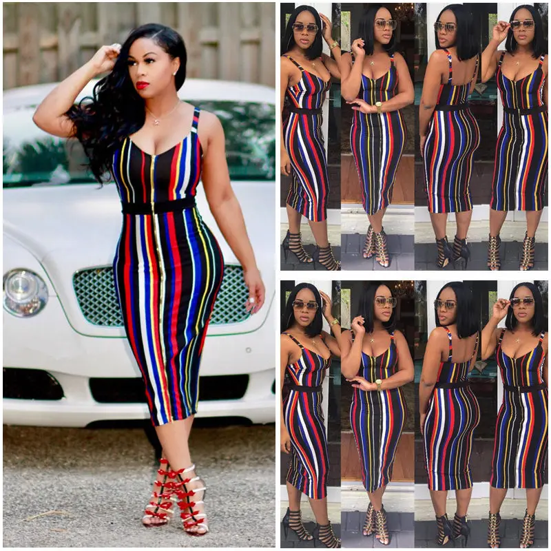Летняя модная женская одежда сексуальное женское облегающее платье в полоску