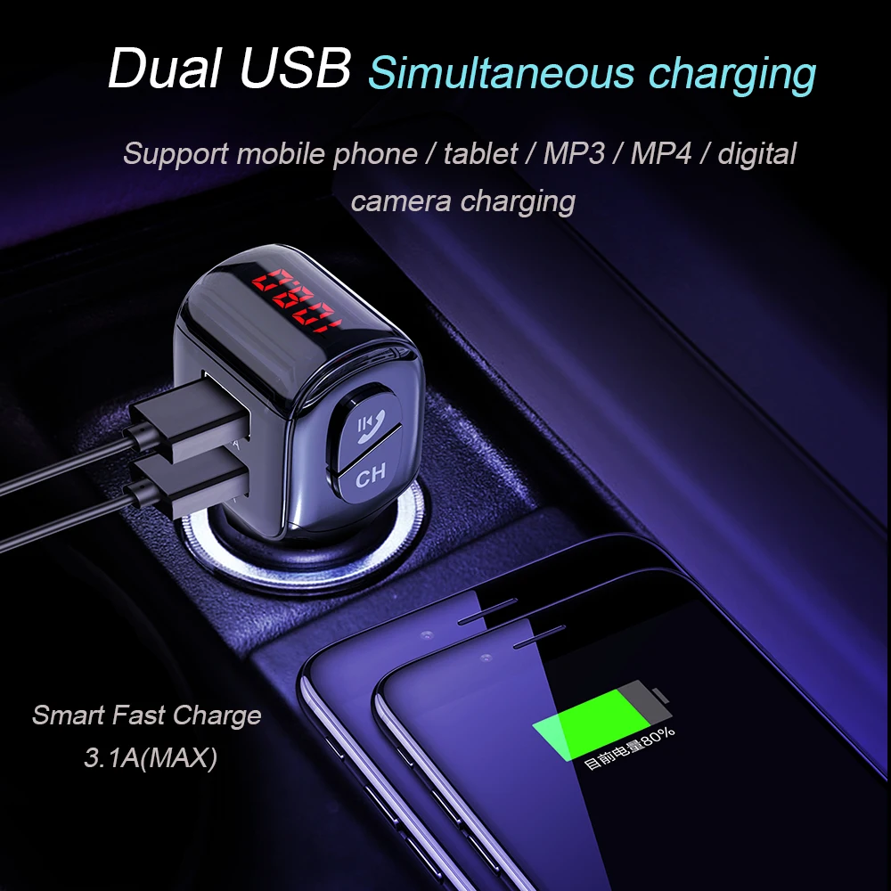 JINSERTA Bluetooth 5.0 Receiver FM Transmitter Handsfree Kit Dual USB Charger Car MP3 Music Player Read | Автомобили и мотоциклы