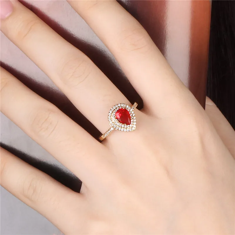 Женское кольцо на палец BUDONG стильное золотое оранжевое красное овальное с