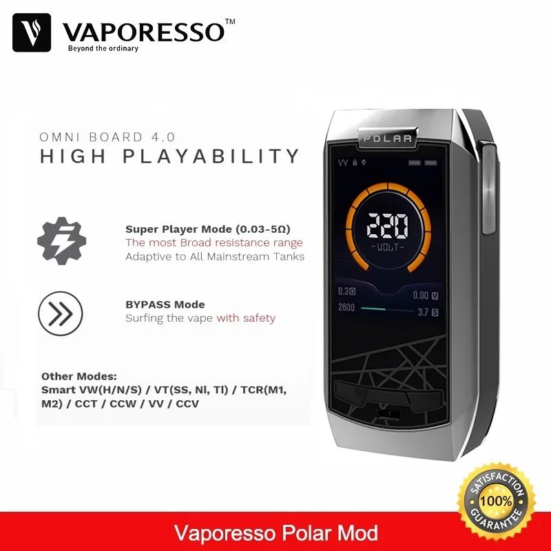 Vaporesso Polar 220 Вт TC коробка мод Vape подходит для каскадных детских SE Танк Vaper 18650 Eletronic