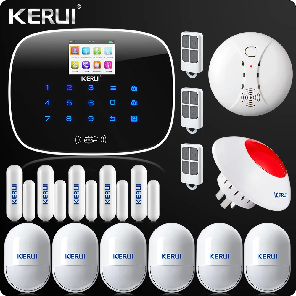 KERUI G19 APP Control Touch Screen Alarm Wireless GSM SMS Intruder Security System PIR Motion Siren Smoke Sensor | Безопасность и
