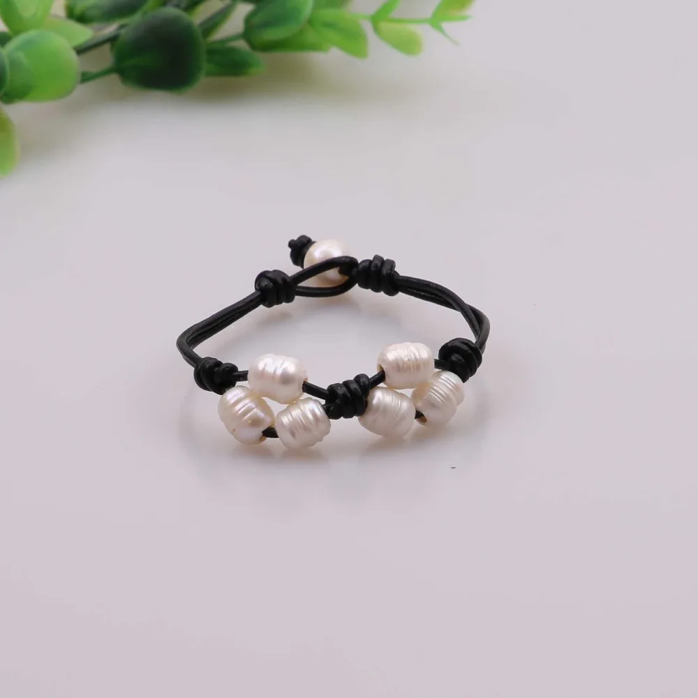 Real Rice pearl bracelet Women Pearl Bracelet Bangle for Genuine Leather Cord Jewelry Handmade Girls Dropshipping | Украшения и