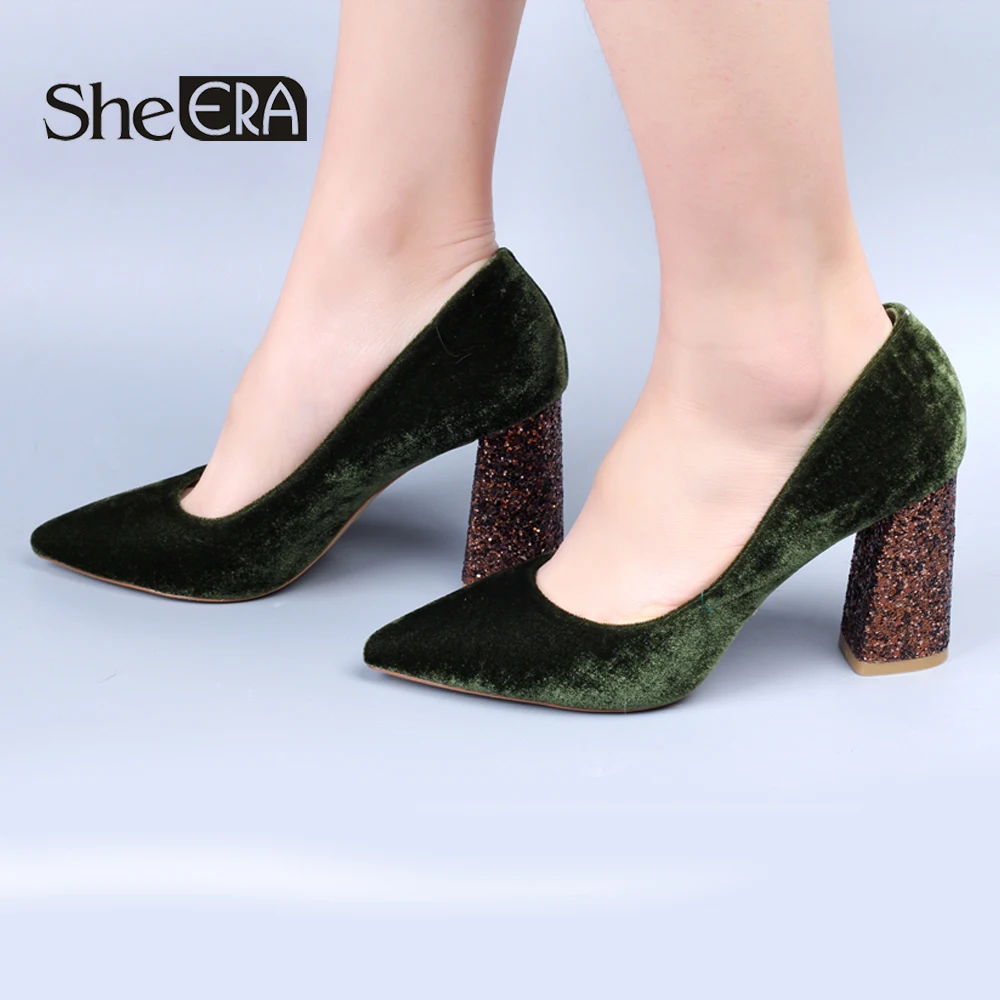 

She ERA 2018 Spring NEW Fashion Women High Heels Flock Women Shoes 8.5cm Bling Bling Heel Party Pumps Shoes for Women