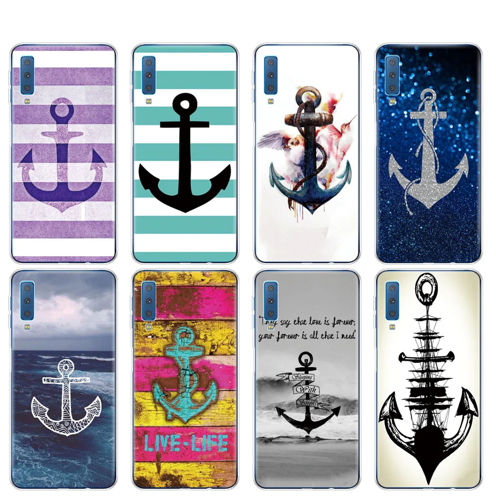 Чехол для Samsung A50 чехол Galaxy A60 A10 A30 A40 A70 A 50 2019 A9 A7 2018 Морская Полоска якорь с
