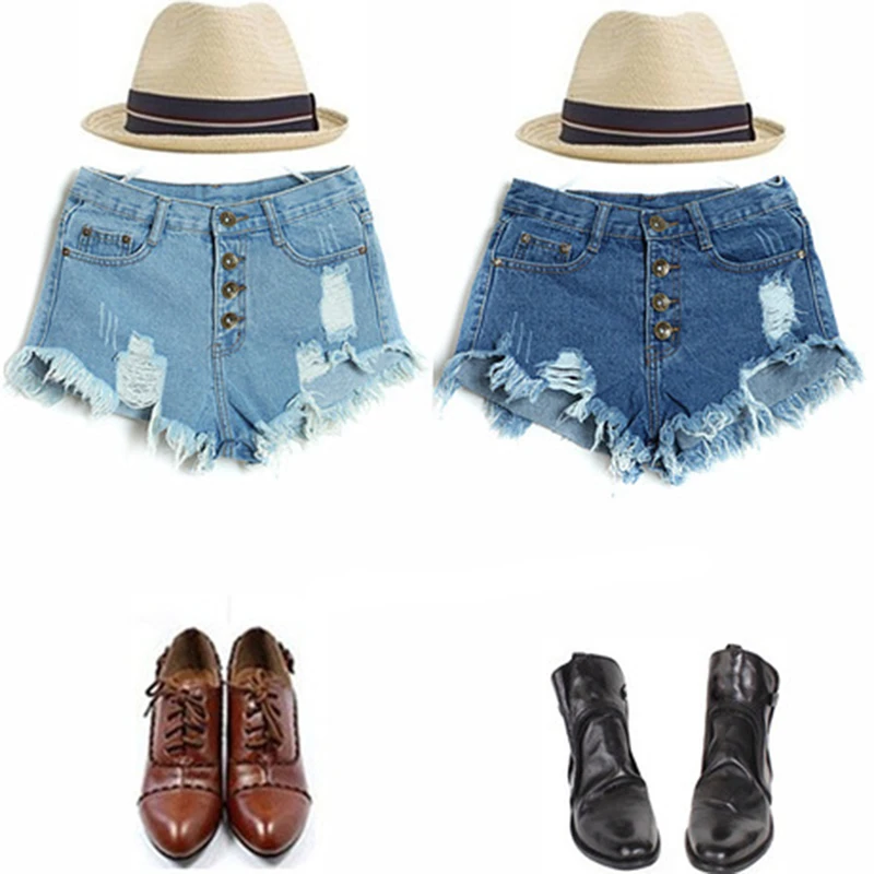 GOPLUS 2019 Summer Women Candy Color Hole Denim Shorts High Waist Solid Casual Jeans Vintage Cotton Short Pants Plus Size | Женская