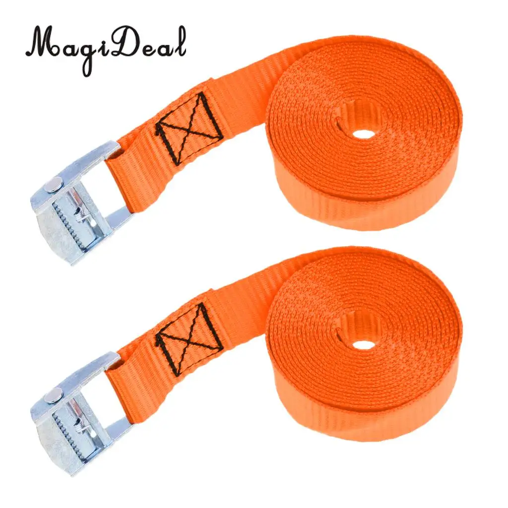 

MagiDeal 2x Tie Down Straps with Cam Buckle Lashing Straps for Cargo Tie Down, Car Roof Rack, Luggage Kayak Carrier 2.5m Orange