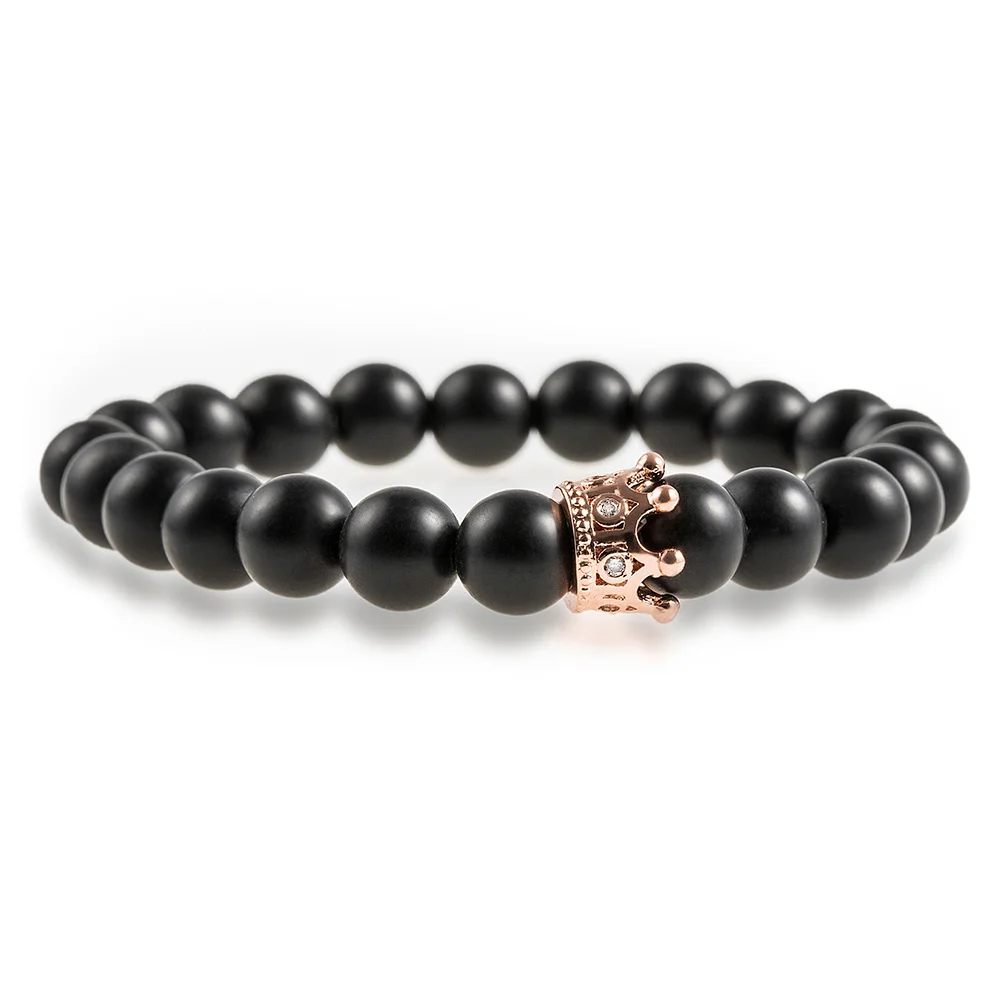 Sexy Mom Couple Crystal Gold Alloy Copper Rhinestone Crown Natural Stone Beaded Bracelet Women Men Fashion Jewelry Bracele | Украшения и