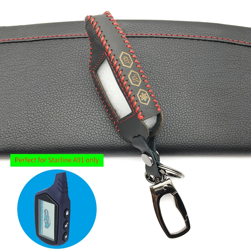 Starline A91 кожаный брелок для ключей чехол для русской версии Starline A91 lcd Двусторонняя дистанционная Автомобильная сигнализация