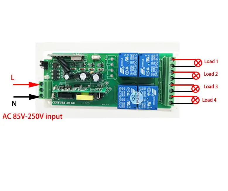2017 10A 1000w AC85v~250V 110V 220V 230V 4CH Wireless Remote Control Switch Relay Output Radio RF 4*Transmitter and 1 Receiver |