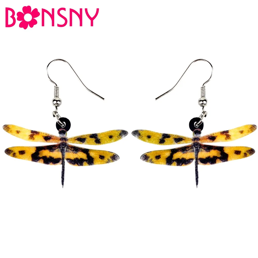 

Bonsny Acrylic Cartoon Yellow Spotted Dragonfly Earrings Big Long Dangle Drop Fashion Insect Jewelry For Women Girls Teens Bulk