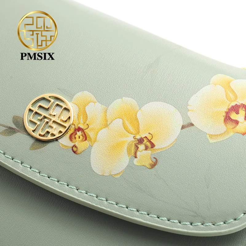 PMSIX модная кожаная женская сумка с цветочным принтом длинные ремни на плечо