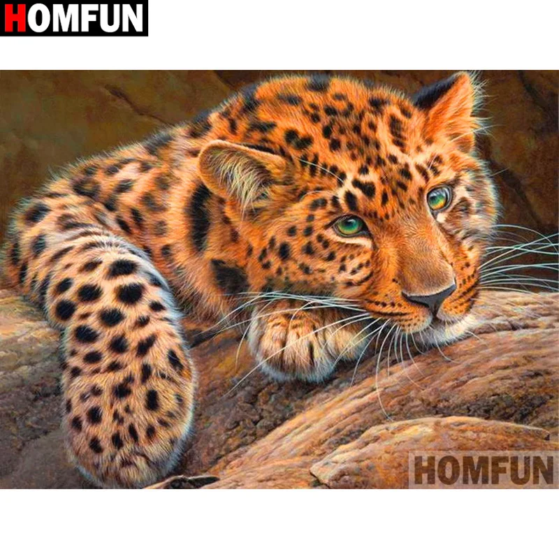 Алмазная 5D Вышивка HOMFUN A17073 картина животное леопард с полными