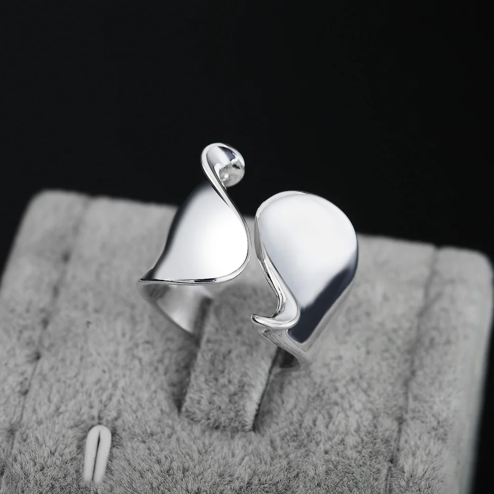 MEEKCAT Real 925 Sterling Silver Minimalist Wave Wide Opening Ring For Fashion Women Party Elegant Lines OL Fine Jewelry Gift | Украшения и