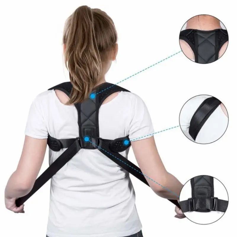 

Unisex Adjustable Back Straightener Support Shoulder Posture Corrector Pain Relief Faux Leather Square Patch Brace Belt Corset