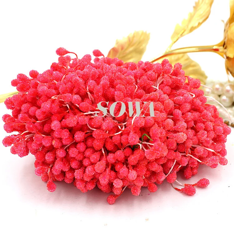 

Free Shipping 5mm 820pcs/lot Dark Pink Double tip Glass Round Flower Stamen Artificial Flower Stamen Cake Decoration