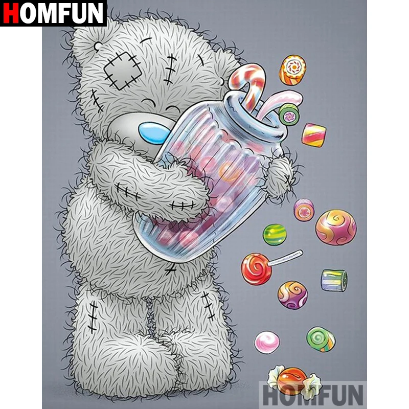 Алмазная 5D картина HOMFUN медведь и конфеты полноразмерная/круглая Вышивка
