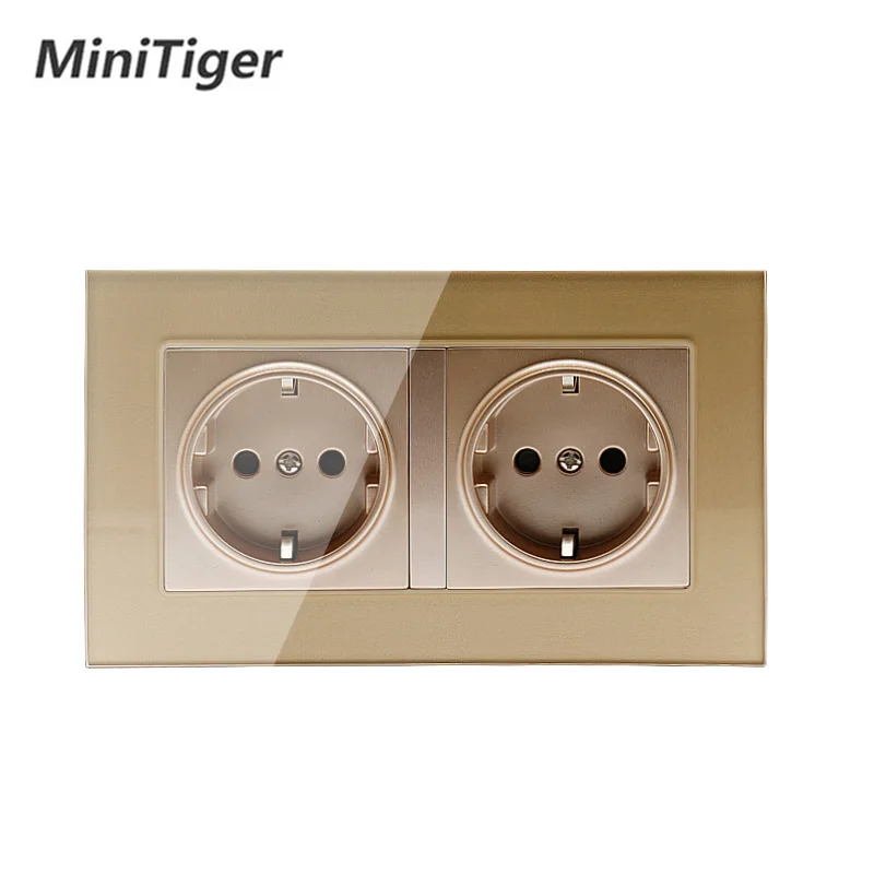 Роскошная стеклянная панель Minitiger Gold настенная розетка с двойным разъемом 16 А