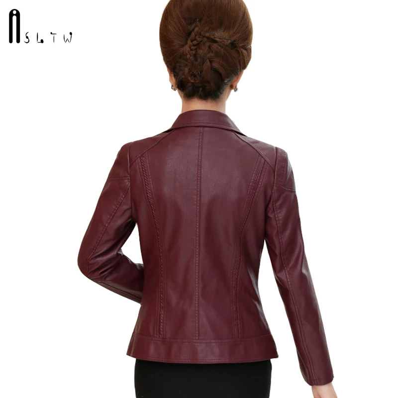 ASLTW, XL-5XL, кожаная куртка, женская, новая, модная, размера плюс, одноцветная, на молнии, Женская куртка, с отложным воротником, с длинным рукавом, женская кожаная куртка