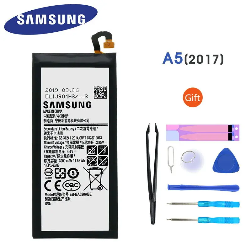 Оригинальная батарея Samsung для Galaxy A5 (2017) A520 A520F EB-BA520ABE 3000mAh запасная | Мобильные