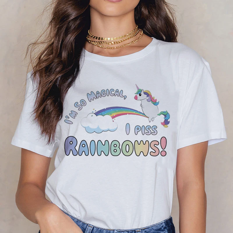 Единорог Kawaii футболка для женщин Harajuku единорог 90S Ullzang девочек с коротким рукавом