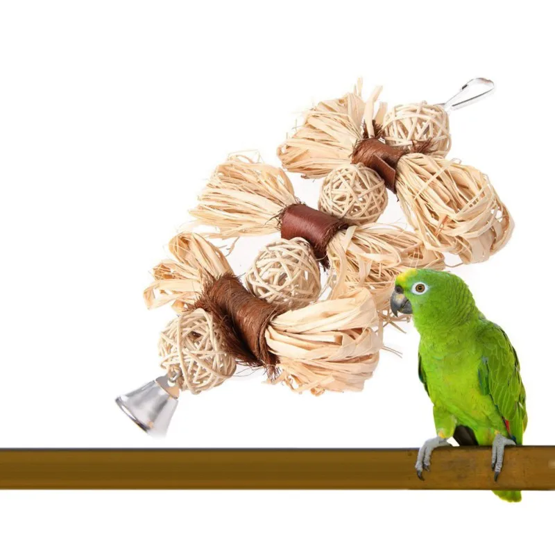 

Pet Bird Chewing Toy Natural Wooden Grass Parrot Bites Swing Ball Loofah Vine Balls Cage Bird Hanging Accessories