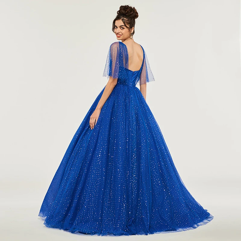 Синее бальное платье Tanpell платья для quinceanera бисероплетение рукав до локтя пола