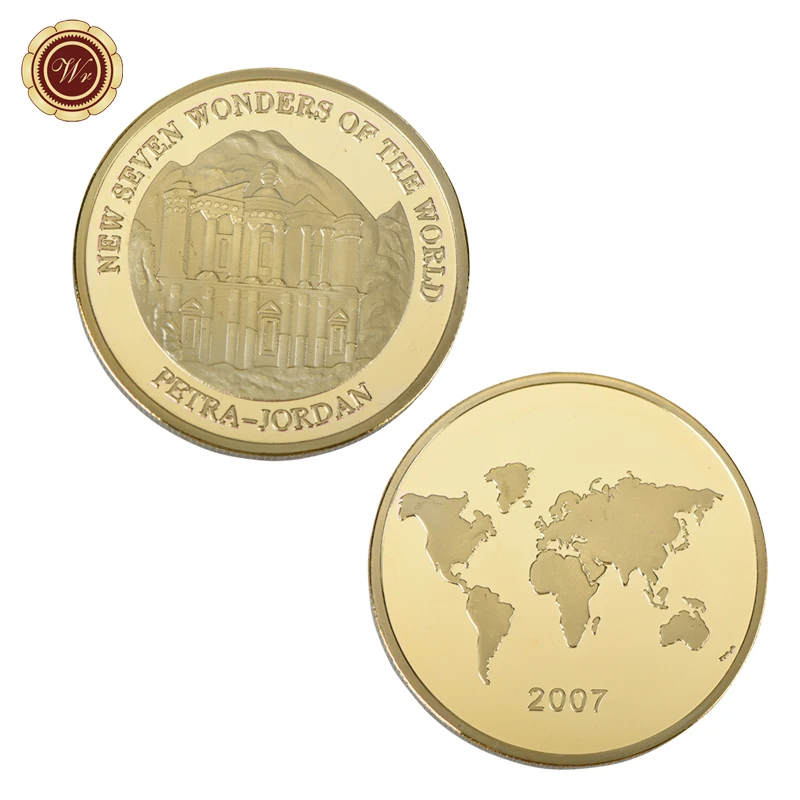 

WR Seven Wonders Gold Plated Coin 7pcs World Wonders Golden Challenge Coin with Case for Collectible Business Souvenir