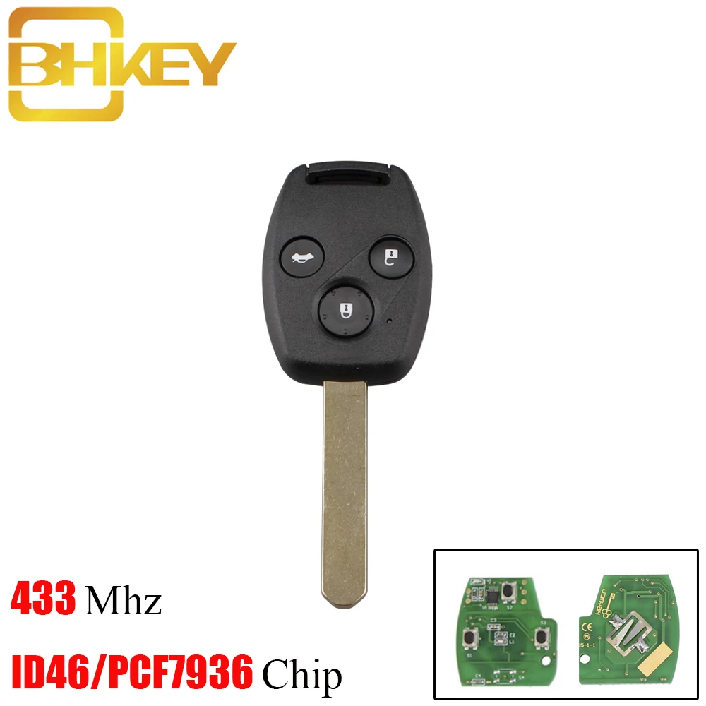 BHKEY для Honda ключ 3 кнопки умный дистанционный Автомобильный Cr V Civic Insight Ridgeline 2003 2008