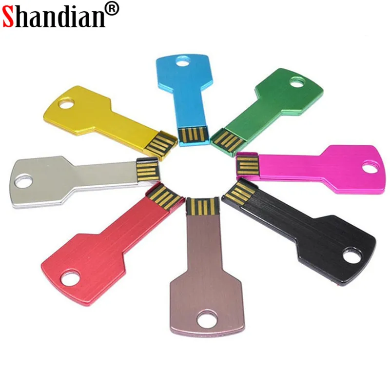 SHANDIAN, Пользовательский логотип, USB флеш-накопитель, 4 ГБ, 8 ГБ, 16 ГБ, 32 ГБ, металлический накопитель, флешка, карта памяти, форма ключа
