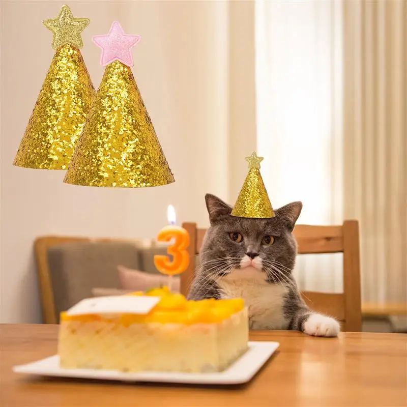 2Pcs/set Pet Dogs Caps Stars Cat Dog Birthday Costume Sequin Design Headwear Cap Hat Christmas Party Pets Accessories