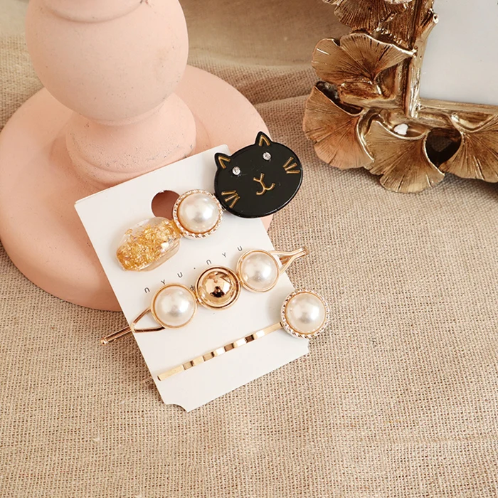 3pcs/set Fashion ins Korea Metal Gold Imitiation geometric Pearl Hair Clips for women hairpin barrett Accessories |
