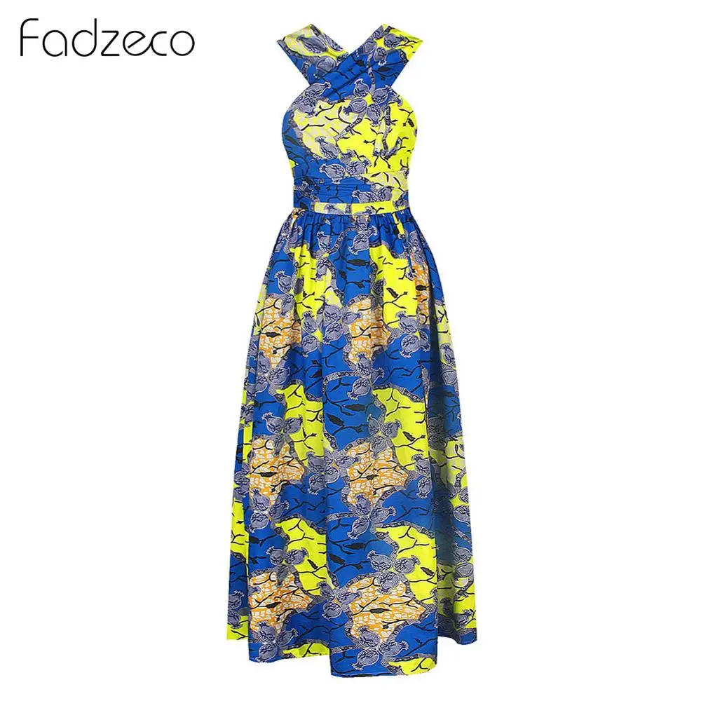M01 Fadzeco африканские платья для женщин Дашики Базен Riche Флористический с высокой талией с разрезом сбоку Длинное Макси платье с этническим принтом Анкара Платье - Цвет: M01