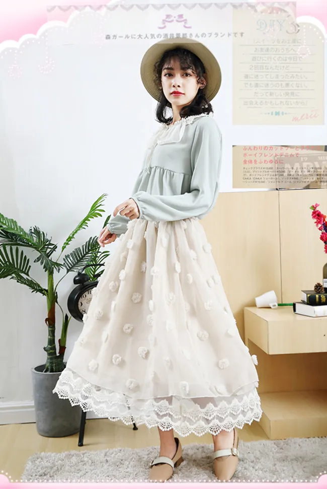 

Mori Girl Sweet Rockabilly Casual Bohemian Hippie Boho Harajuku Cute Chiffon Lace Ruffle Patchwork Tunic Cake Women Summer Skirt