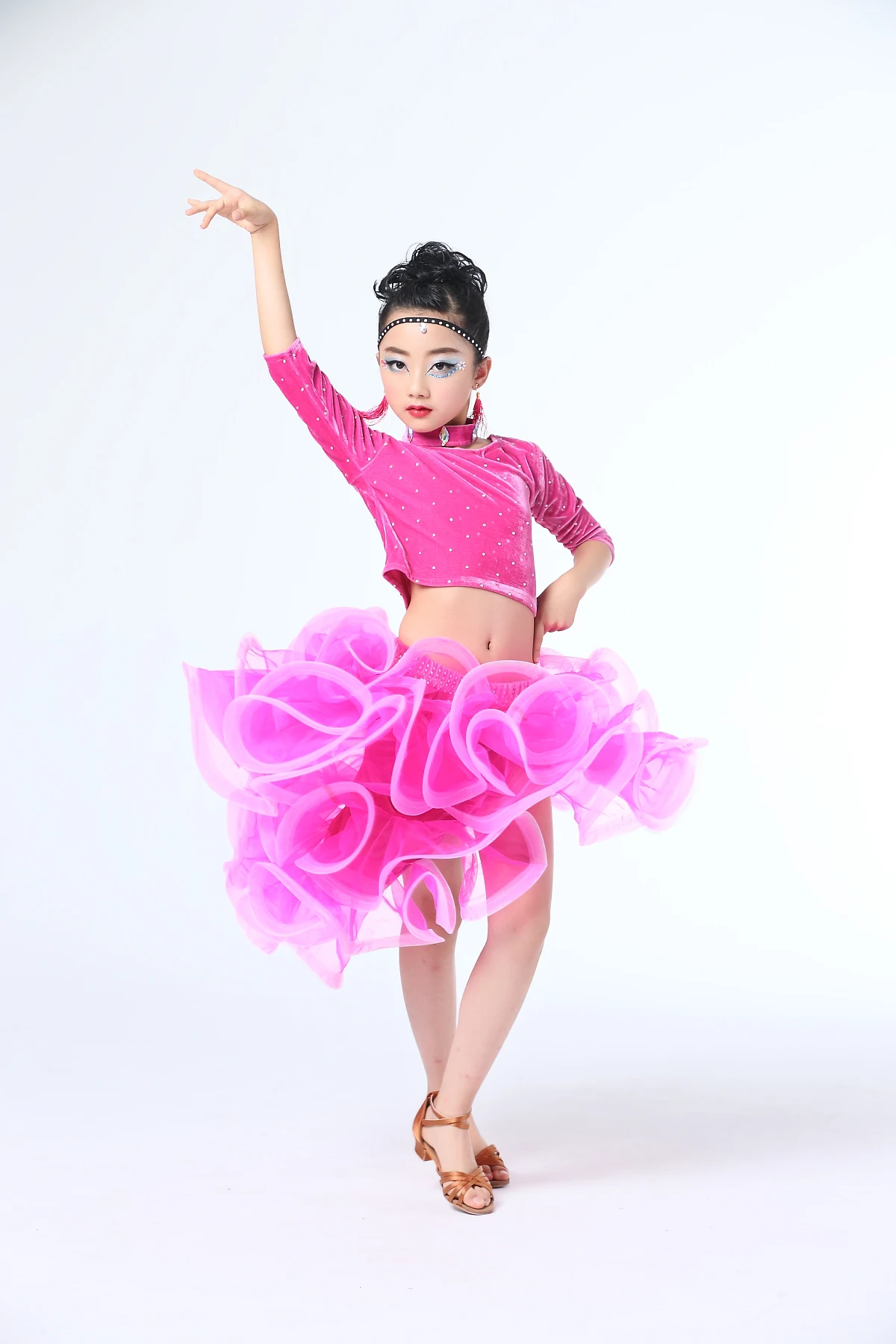 Топ + юбка серьги головной убор детское платье для латиноамериканских танцев