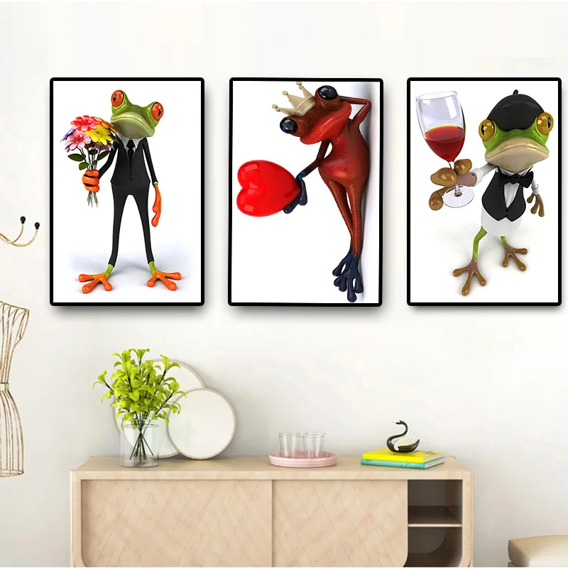 Romantic Frog Posters and Prints Animal Canvas Painting Scandinavian Modern Minimalist Nordic Art for Baby Kids Room Home Decor | Дом и сад