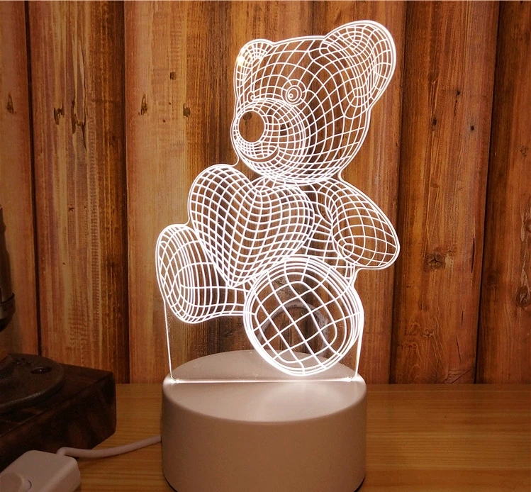 

3D 3 Color Celebrity Anime Novelty Dinosaur/ Bear/ Ferris Wheel/Sky wheel Led Projection Lamp Sleep Light Party Digital Toy Gift