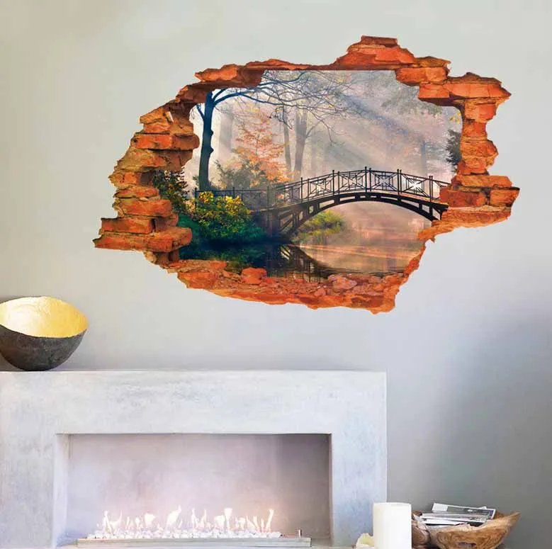 3D Пляж пейзаж кокосовой пальмы сломанной стены стикеры гостиная домашний декор