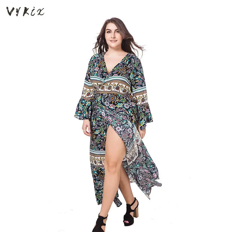 Большие размеры XL-3XL abaya Дубай турецкое сексуальное разделенное исламское женское платье v-образный вырез с длинным рукавом лоскутное мусульманское кафтановое летнее платье