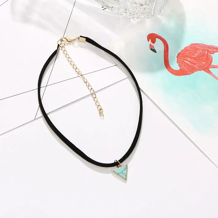 Women fashion marble greenshort chokers bohemia tribal necklace&amppendants jewelry silver ivory triangle collar | Украшения и