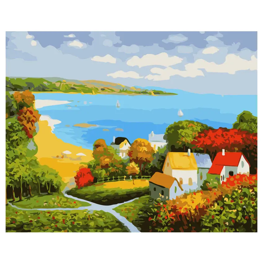 RIHE Seaside Town краска для рисования по номерам вилла Масляная Краска на холсте Ручная