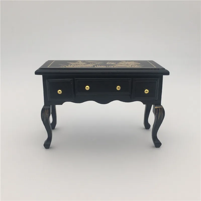 Винтажный столик с выдвижными ящиками картина из черного дерева кукольный домик