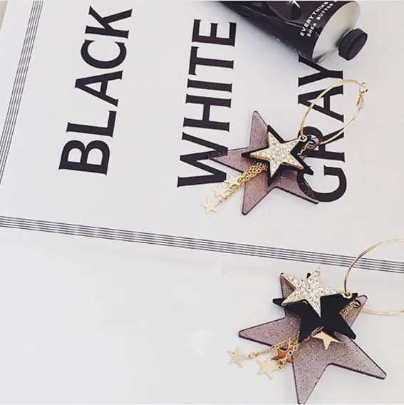 2016 New Trendy Exaggerate Multi-Deck Five-pointed Stars Big Circle Chain Tassel Earrings Pendientes Brincos For Women ED027 | Украшения и